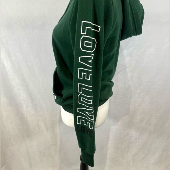 Green lace up front love print hooded sweatshirt size small - Picture 4 of 7